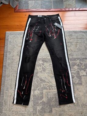 Waimea Men’s Black Paint Splatter Skinny Jeans Size 32 NWT